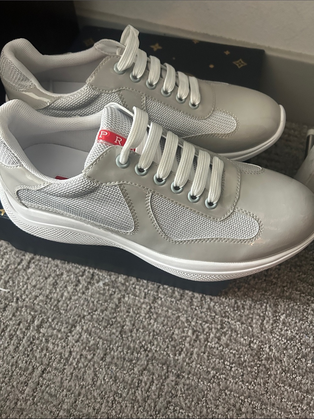 Prada Americas Cup Size 40 Sneakers,   Light Gray and White